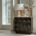 Norah Deep Brown 2 Door Sideboard with Travertine Top