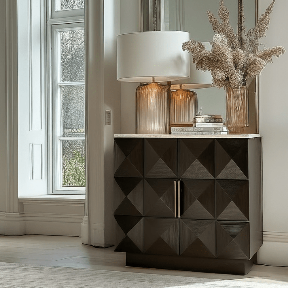 Norah Deep Brown 2 Door Sideboard with Travertine Top