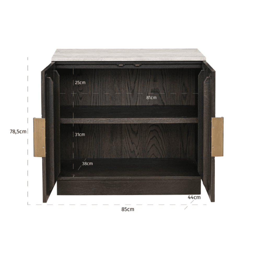 Norah Deep Brown 2 Door Sideboard with Travertine Top