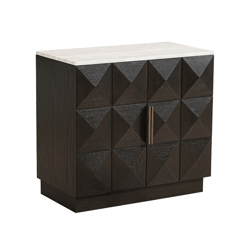 Norah Deep Brown 2 Door Sideboard with Travertine Top