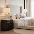 Norah Deep Brown 2 Drawer Bedside Table with Travertine Top