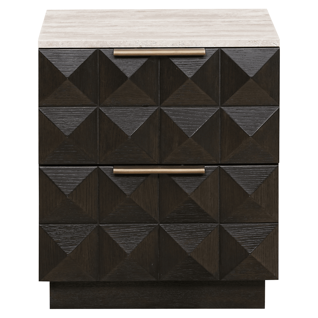 Norah Deep Brown 2 Drawer Bedside Table with Travertine Top