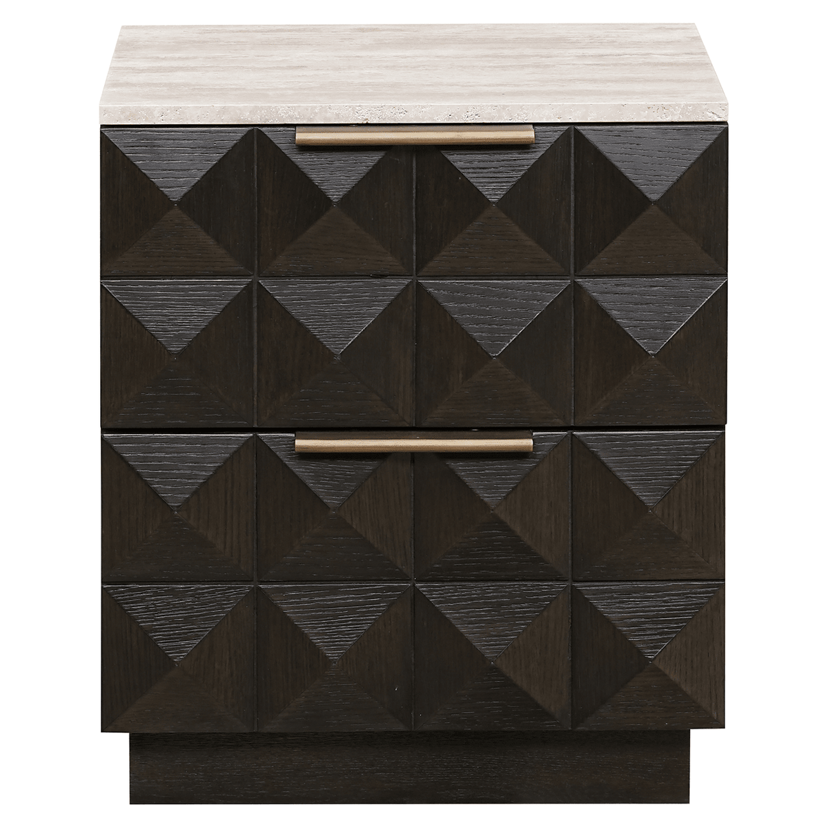 Norah Deep Brown 2 Drawer Bedside Table with Travertine Top