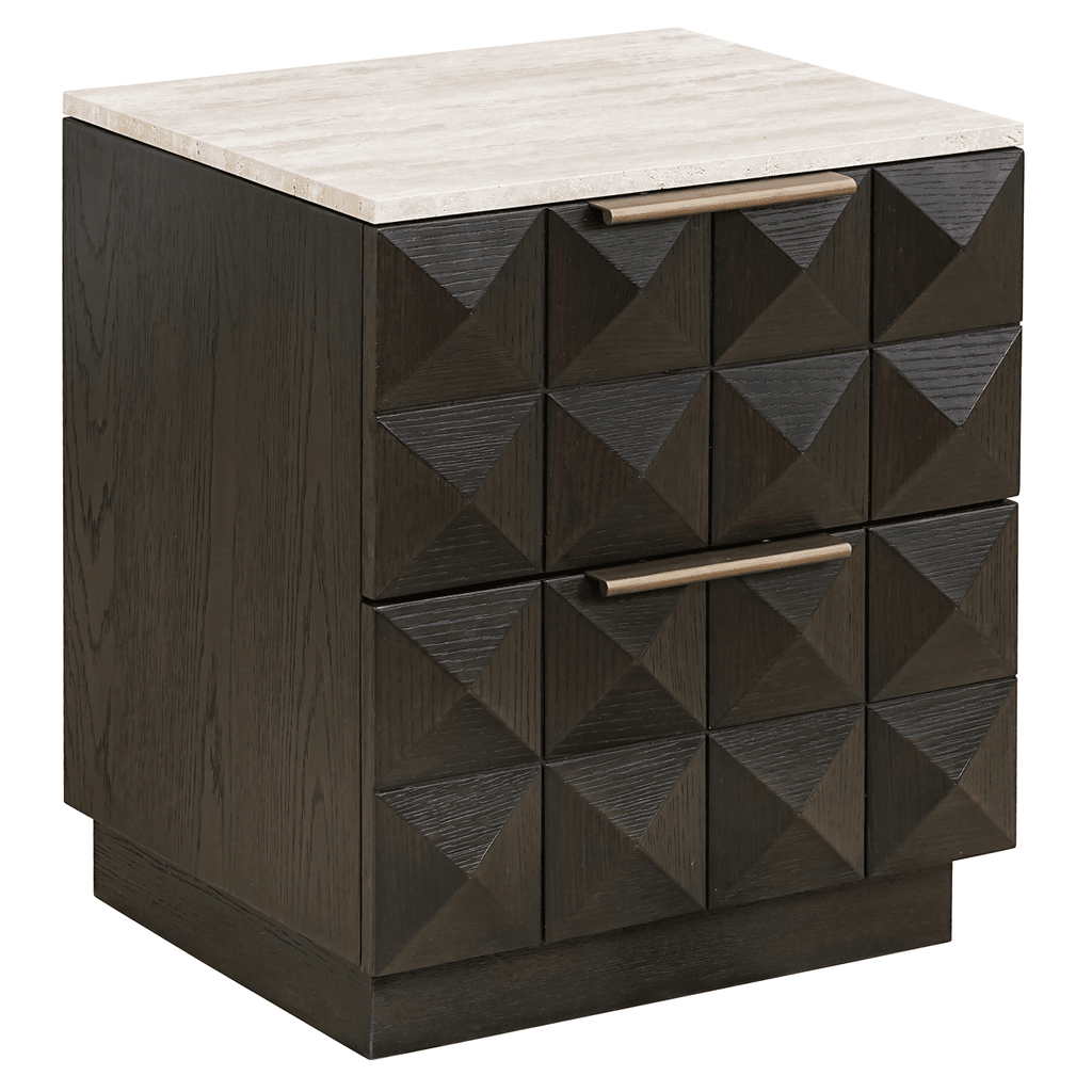 Norah Deep Brown 2 Drawer Bedside Table with Travertine Top