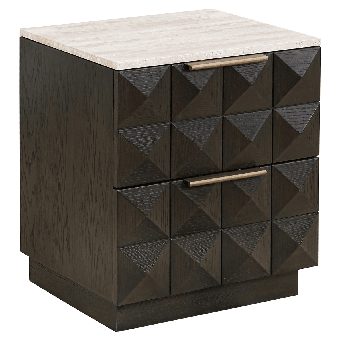 Norah Deep Brown 2 Drawer Bedside Table with Travertine Top