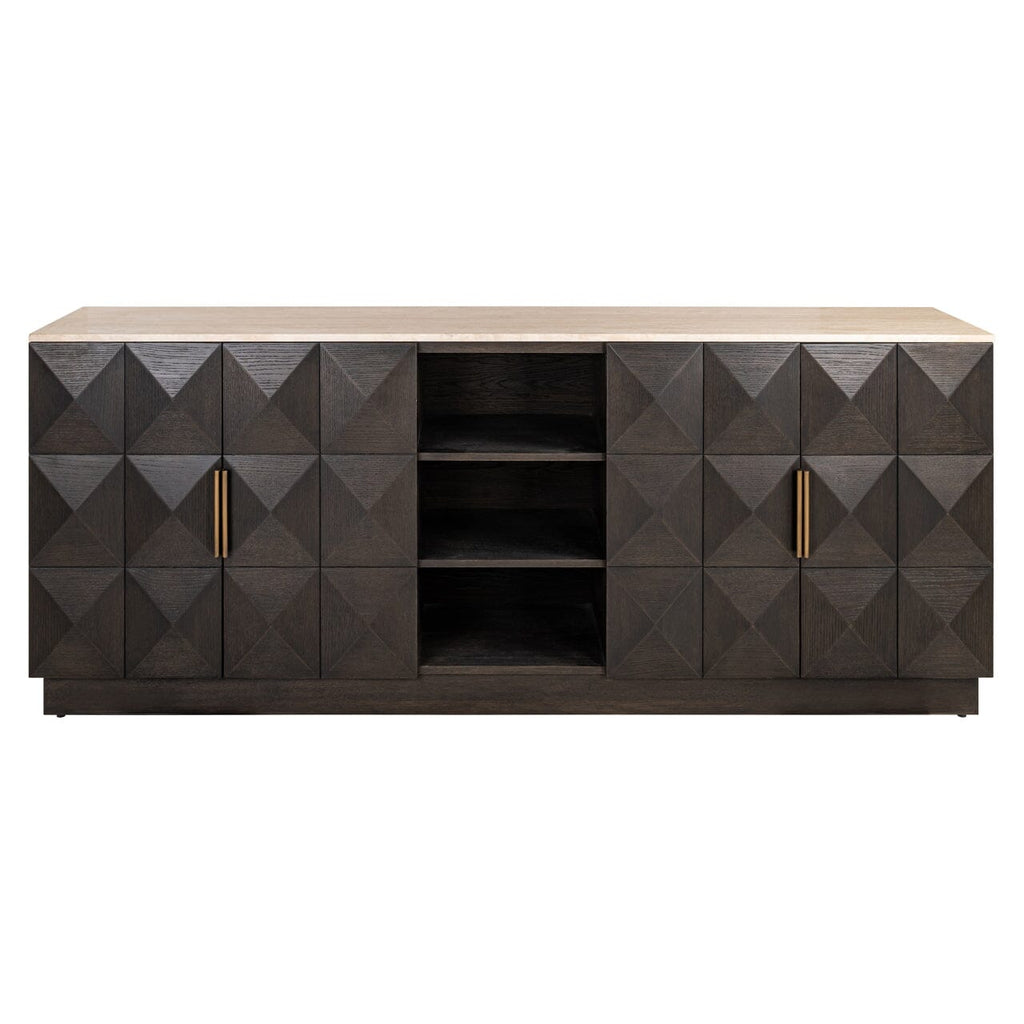 Norah Deep Brown 4 Door Sideboard with Shelving & Travertine Top