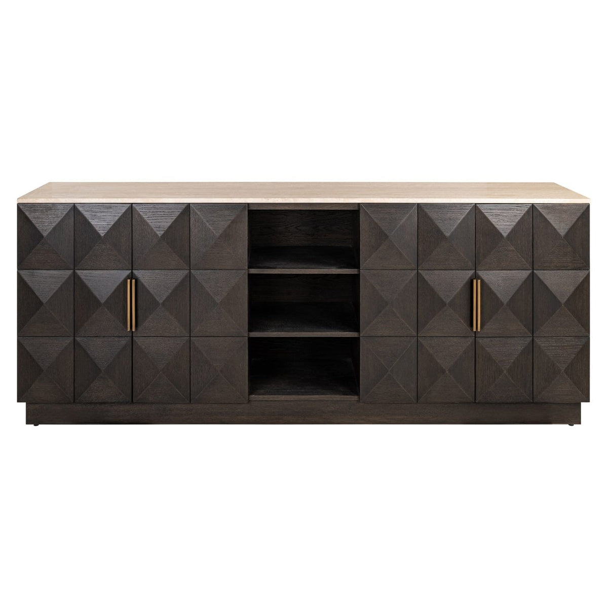 Norah Deep Brown 4 Door Sideboard with Shelving & Travertine Top