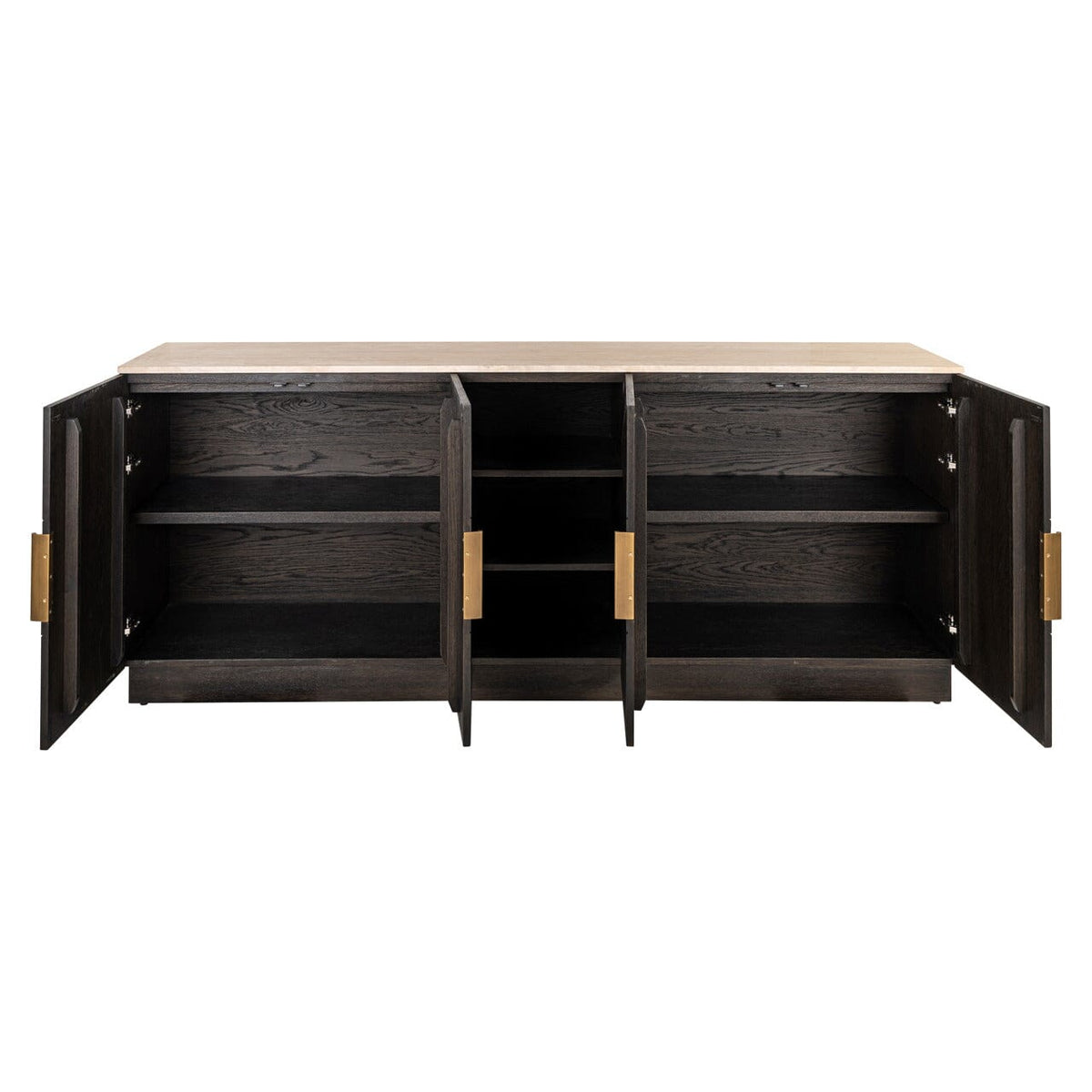 Norah Deep Brown 4 Door Sideboard with Shelving & Travertine Top