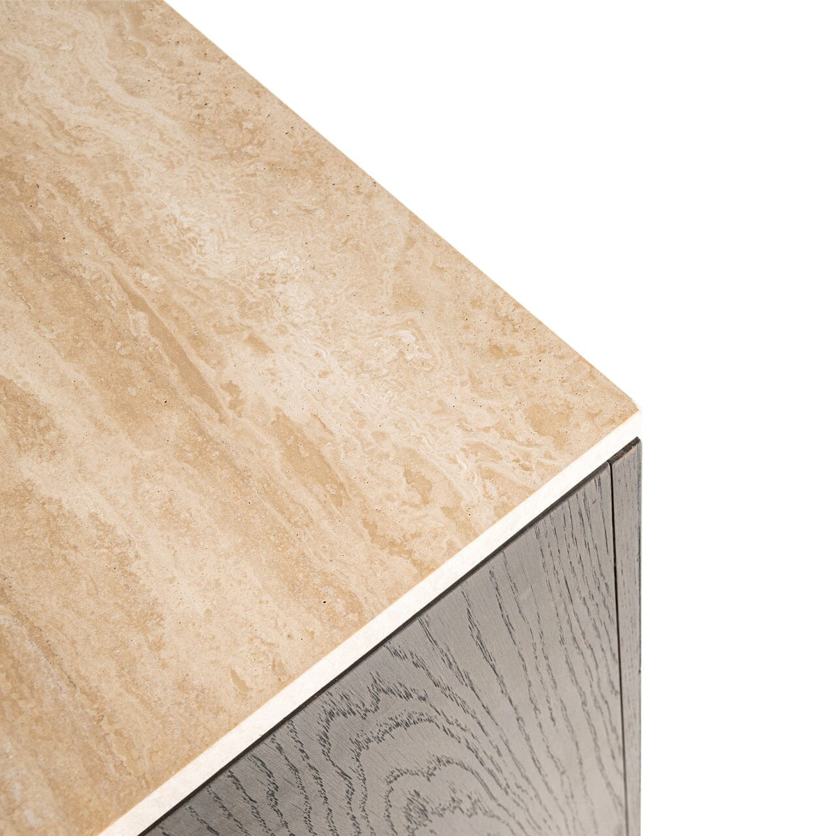 Norah Deep Brown 4 Door Sideboard with Shelving & Travertine Top