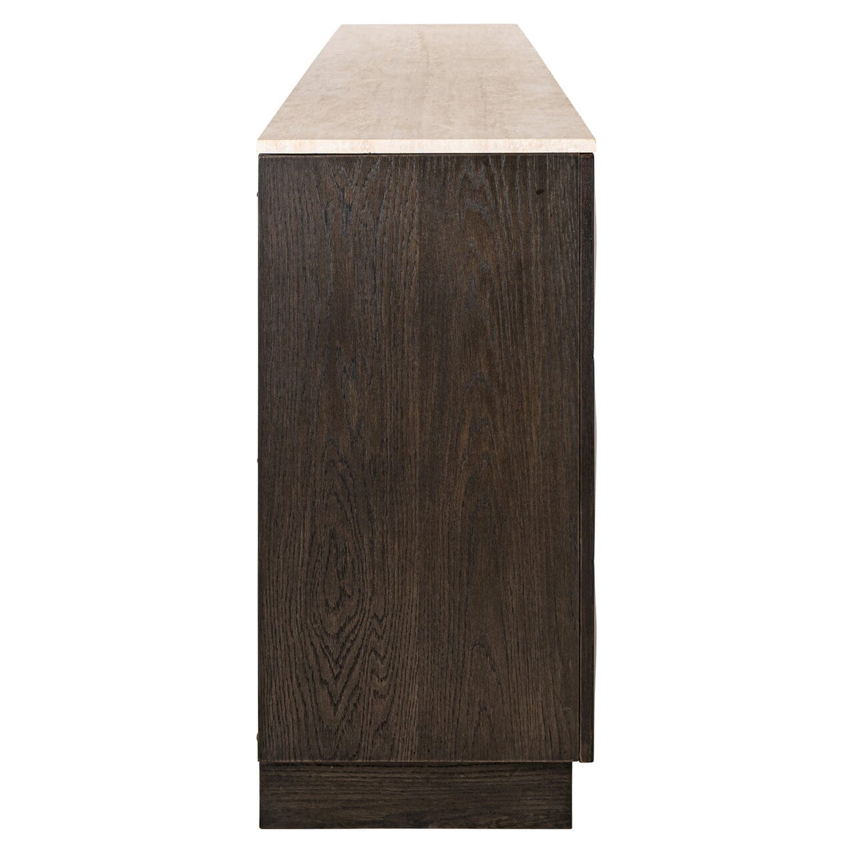 Norah Deep Brown 4 Door Sideboard with Shelving & Travertine Top