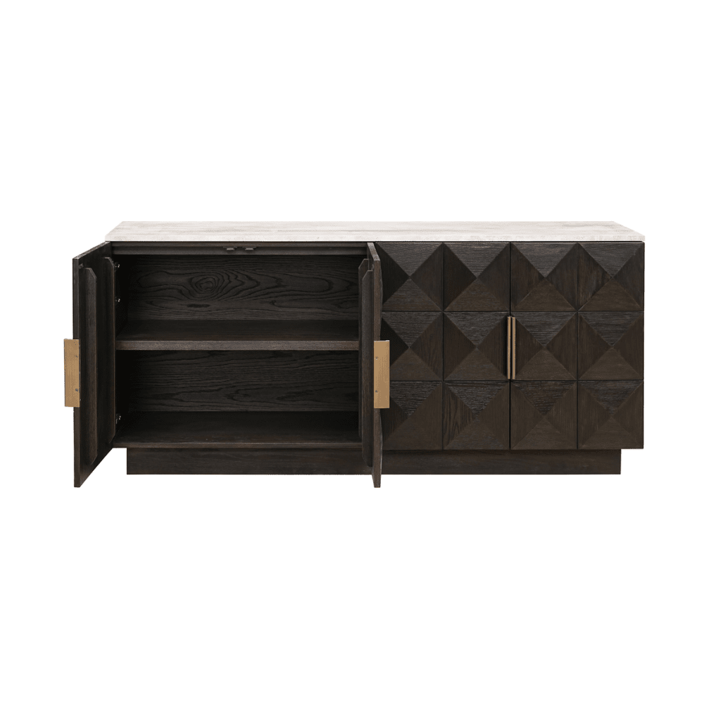 Norah Deep Brown 4 Door Sideboard with Travertine Top