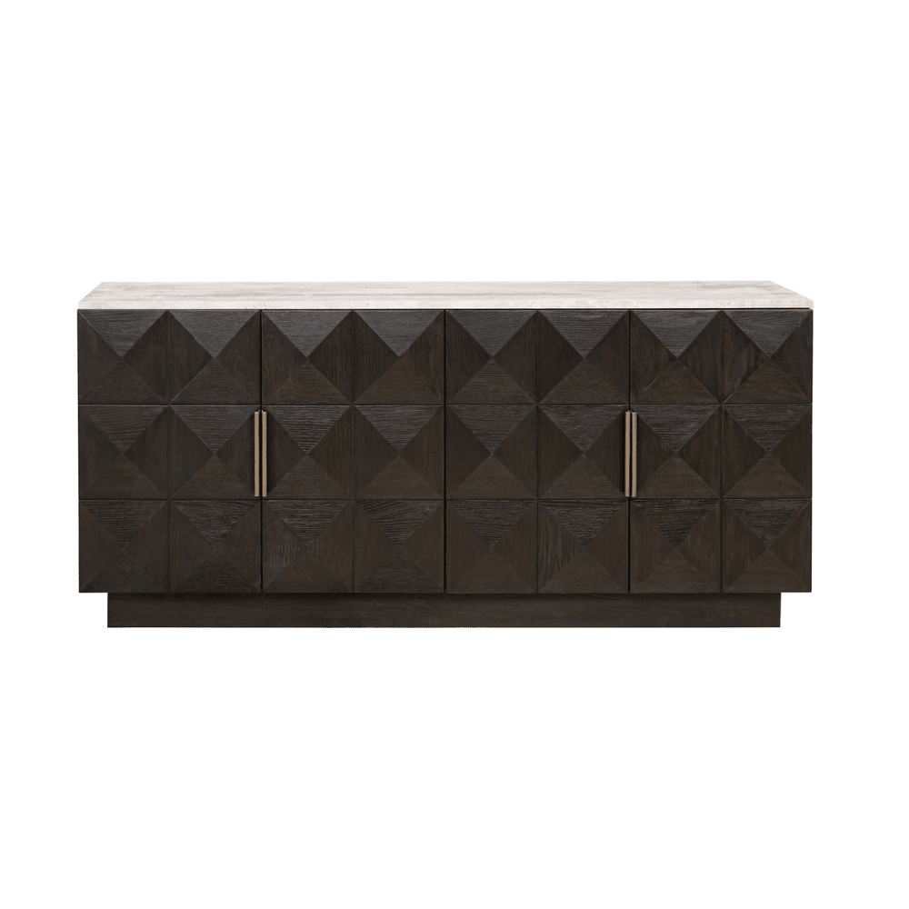 Norah Deep Brown 4 Door Sideboard with Travertine Top
