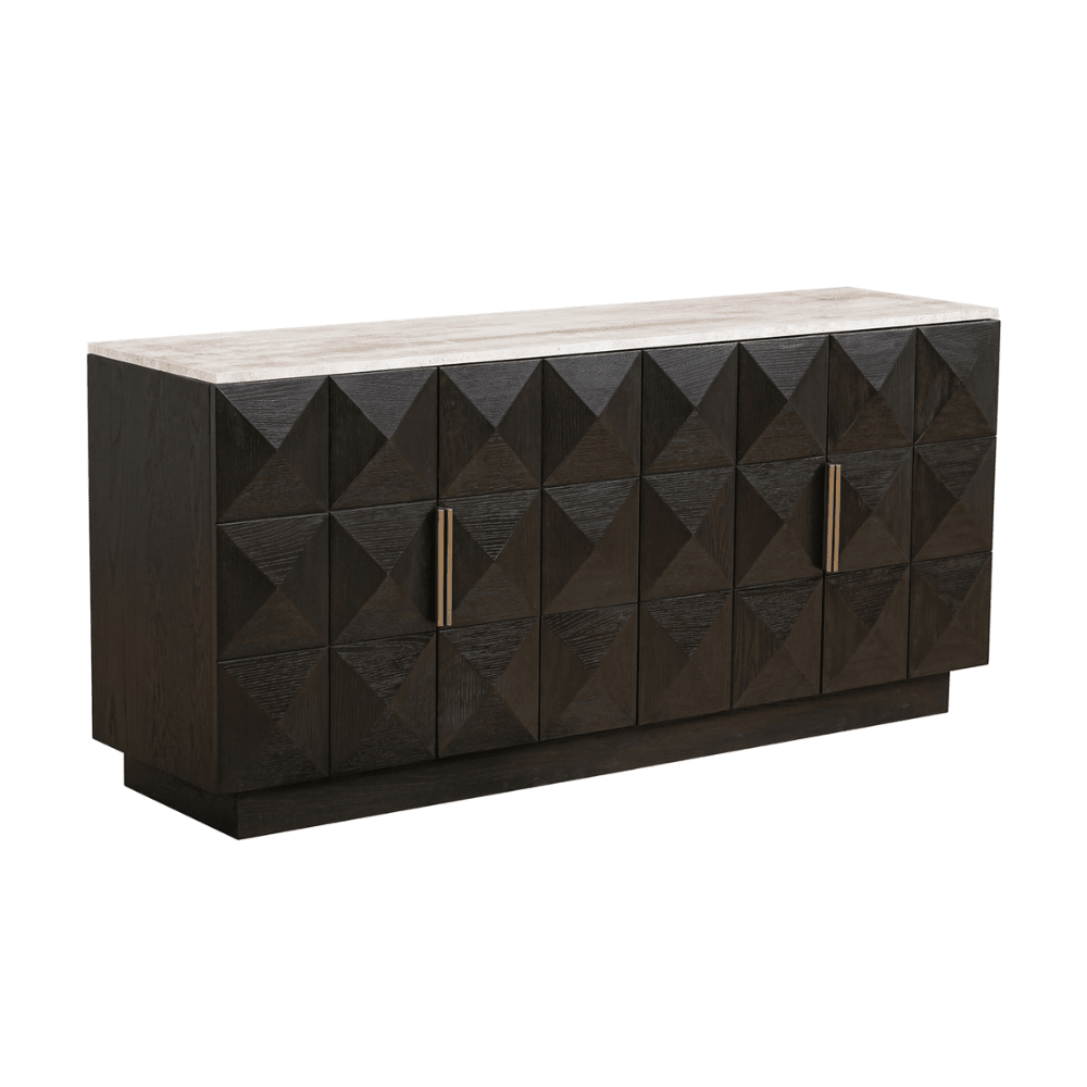 Norah Deep Brown 4 Door Sideboard with Travertine Top