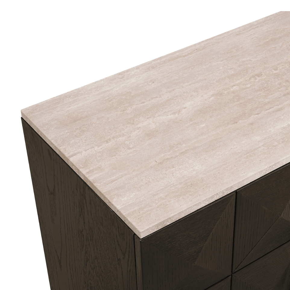 Norah Deep Brown 4 Door Sideboard with Travertine Top