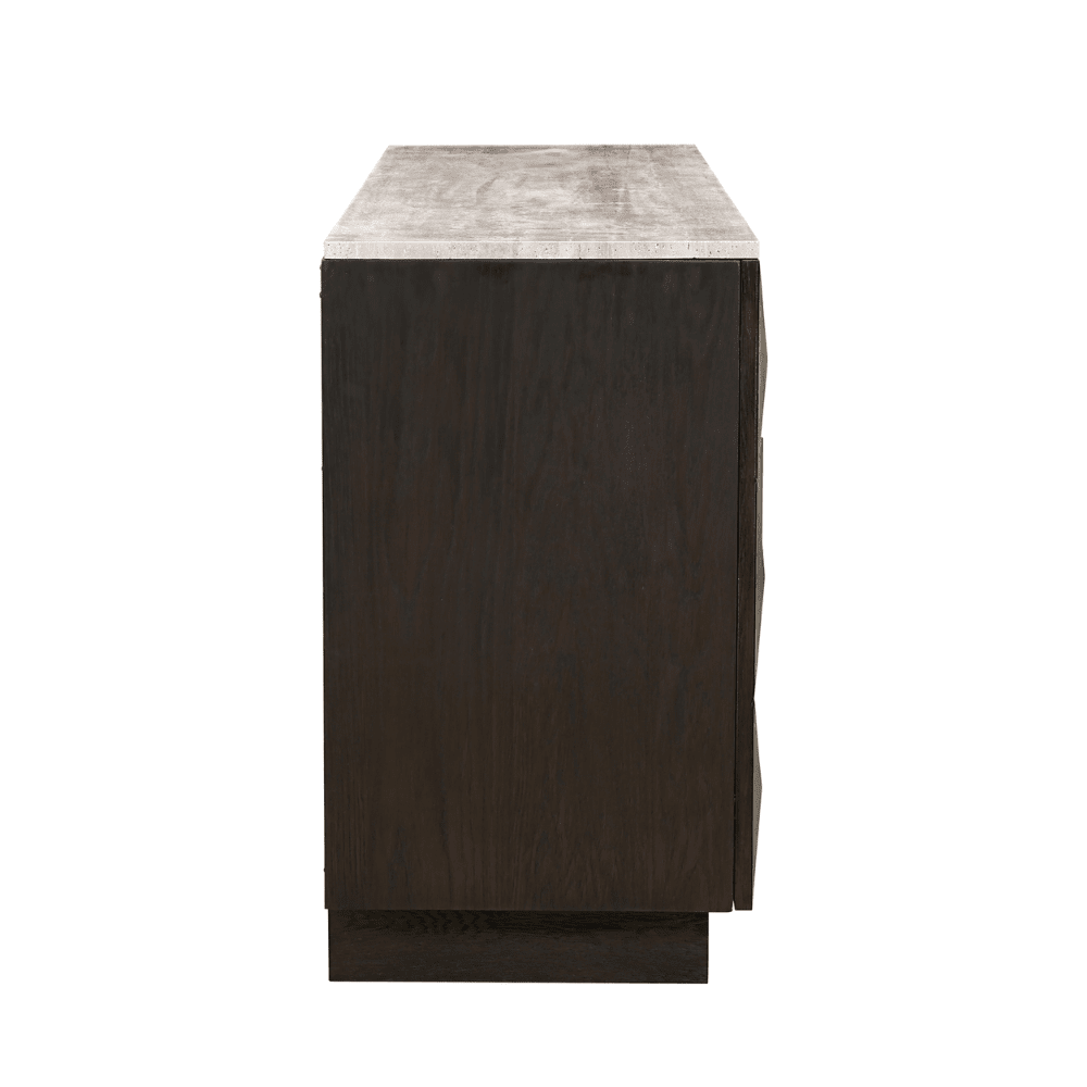 Norah Deep Brown 4 Door Sideboard with Travertine Top