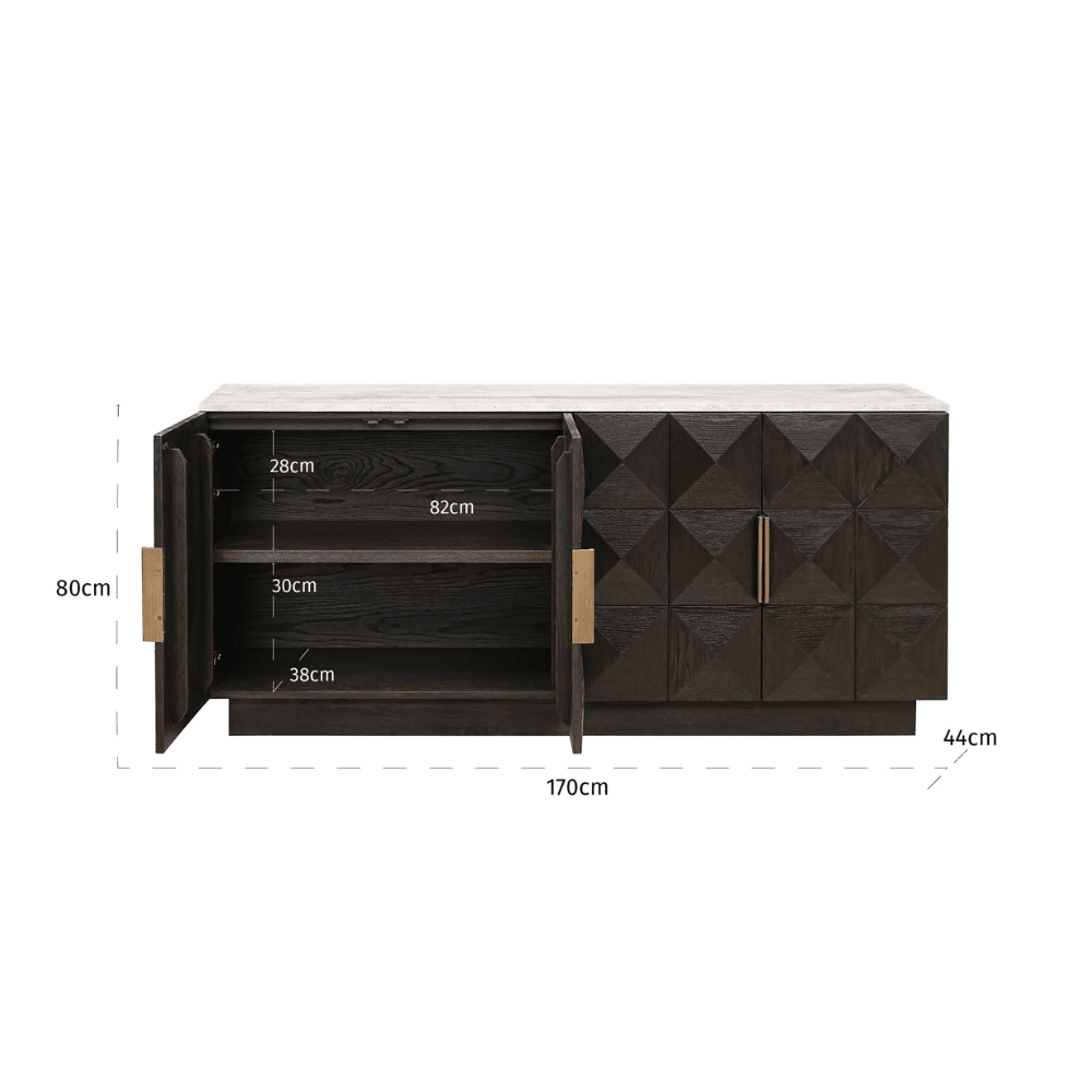Norah Deep Brown 4 Door Sideboard with Travertine Top