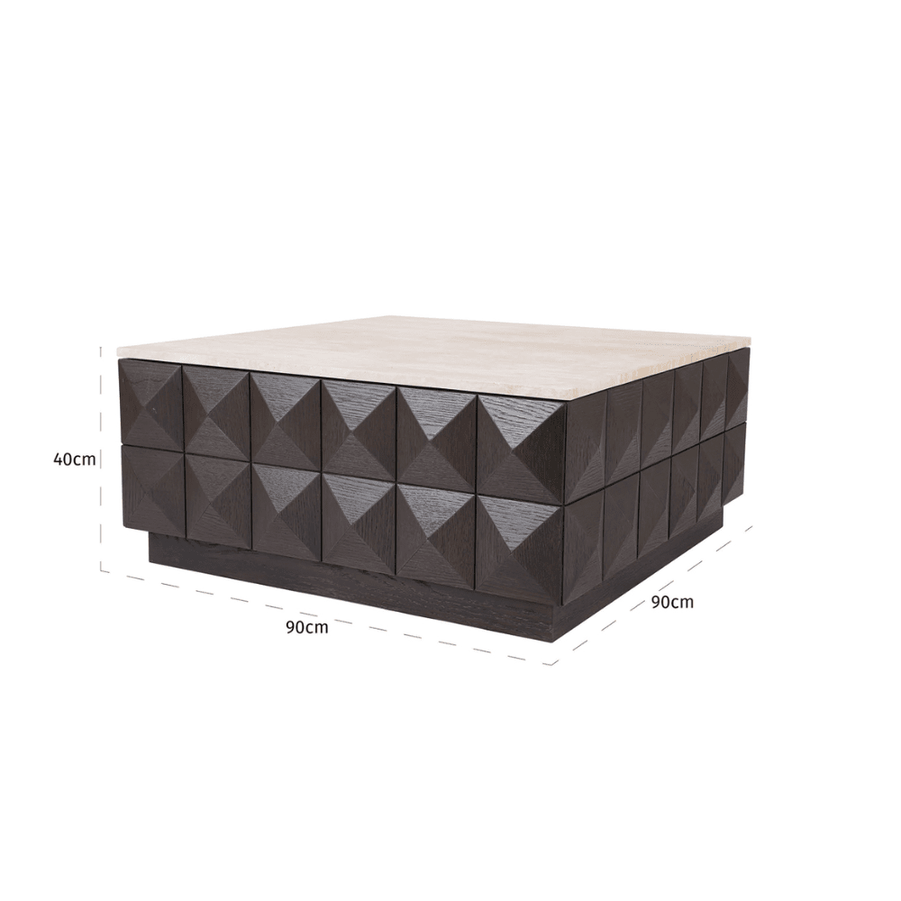 Norah Deep Brown Square Coffee Table with Travertine Top