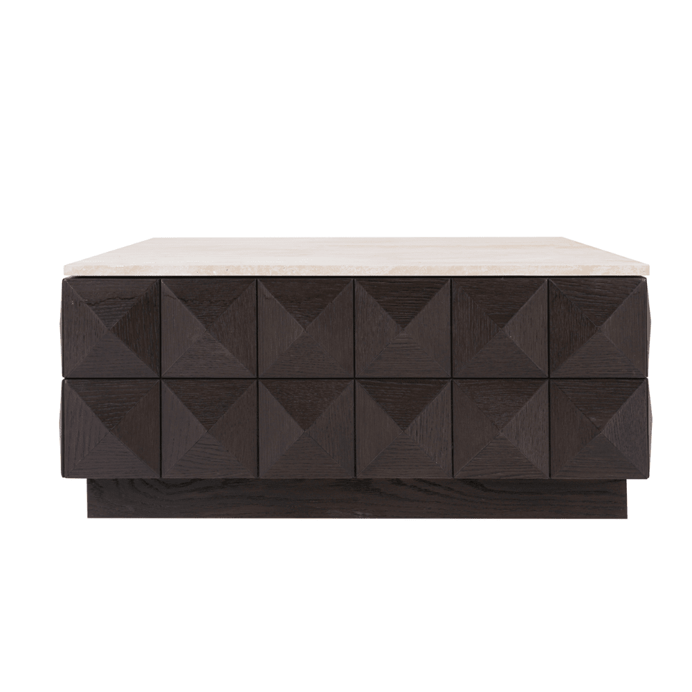 Norah Deep Brown Square Coffee Table with Travertine Top