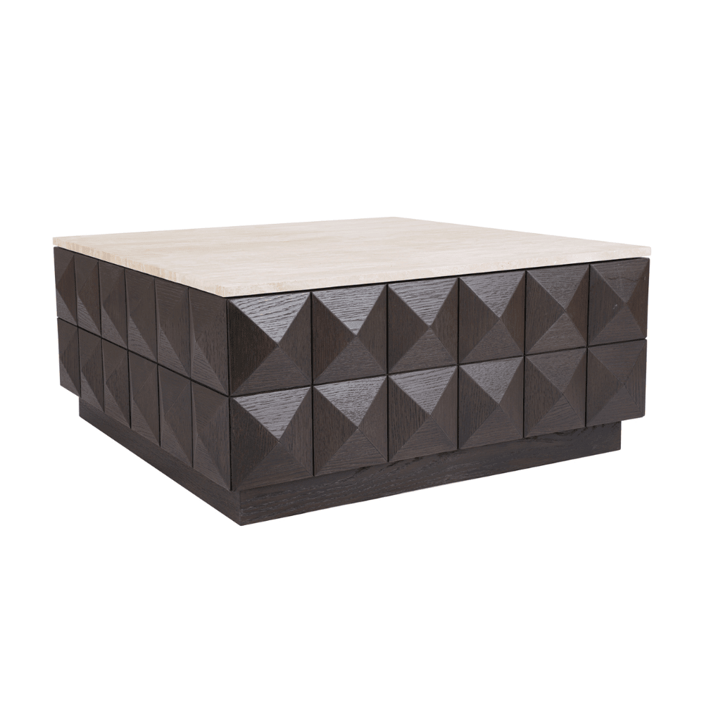 Norah Deep Brown Square Coffee Table with Travertine Top
