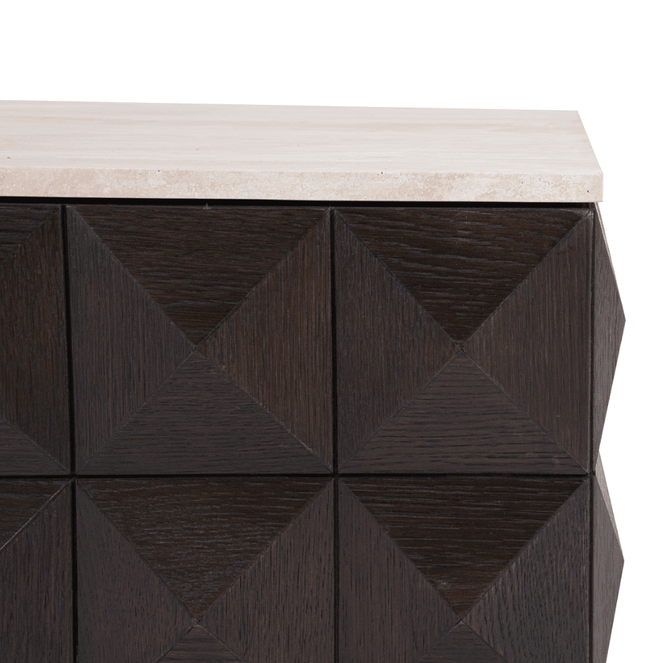 Norah Deep Brown Square Coffee Table with Travertine Top