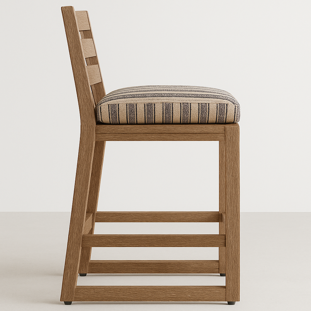 Octave Upholstered Armless Teak Outdoor Bar Stool