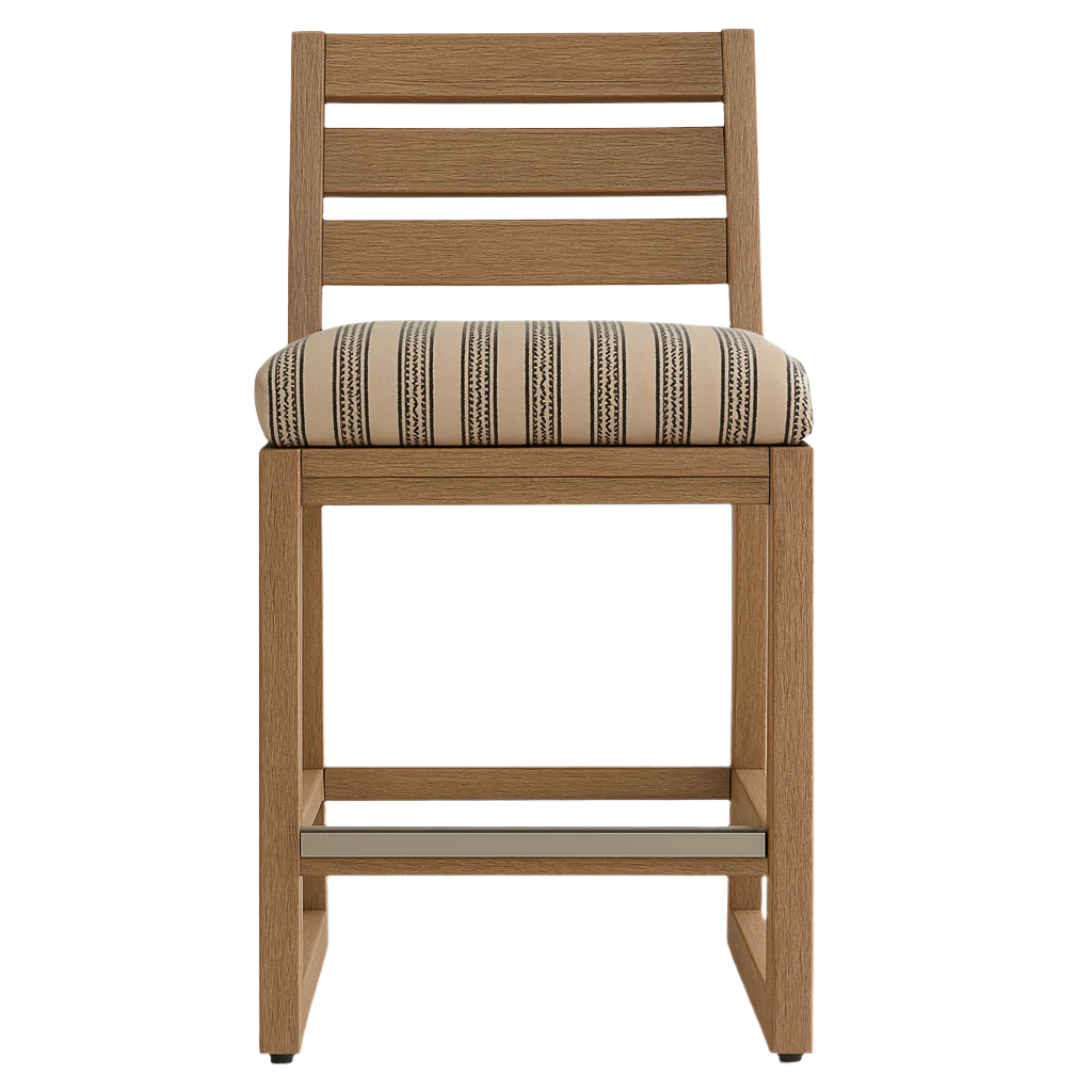 Octave Upholstered Armless Teak Outdoor Bar Stool