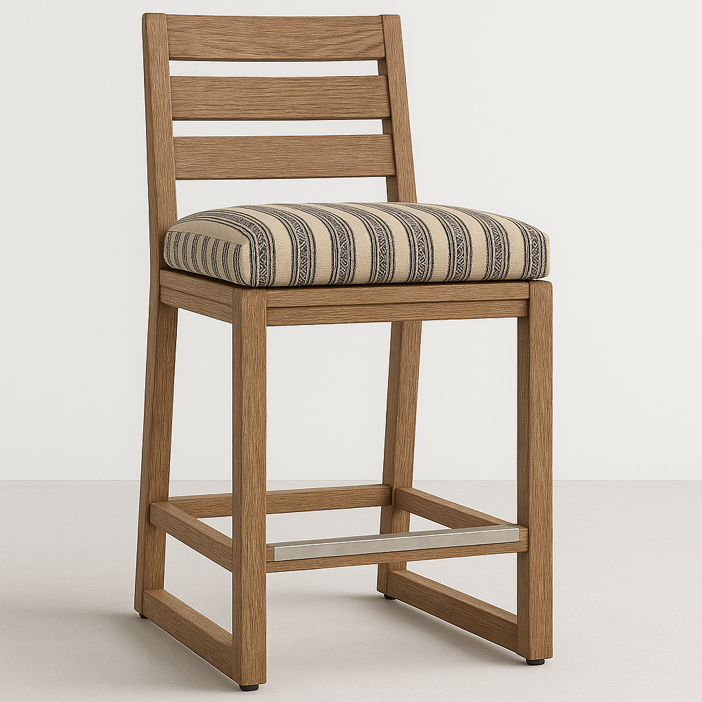 Octave Upholstered Armless Teak Outdoor Bar Stool