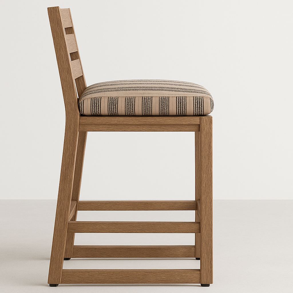 Octave Upholstered Armless Teak Outdoor Bar Stool