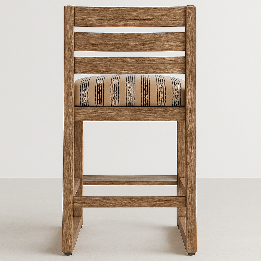 Octave Upholstered Armless Teak Outdoor Bar Stool