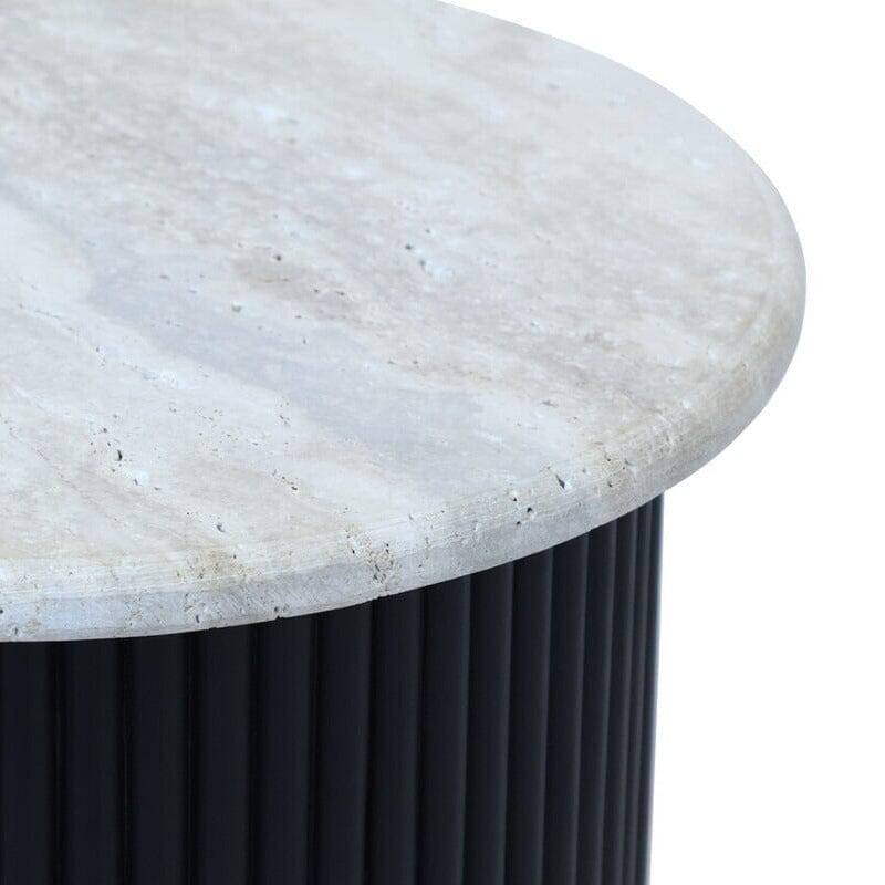 Odelia Black Ribbed Side Table with Marble Top