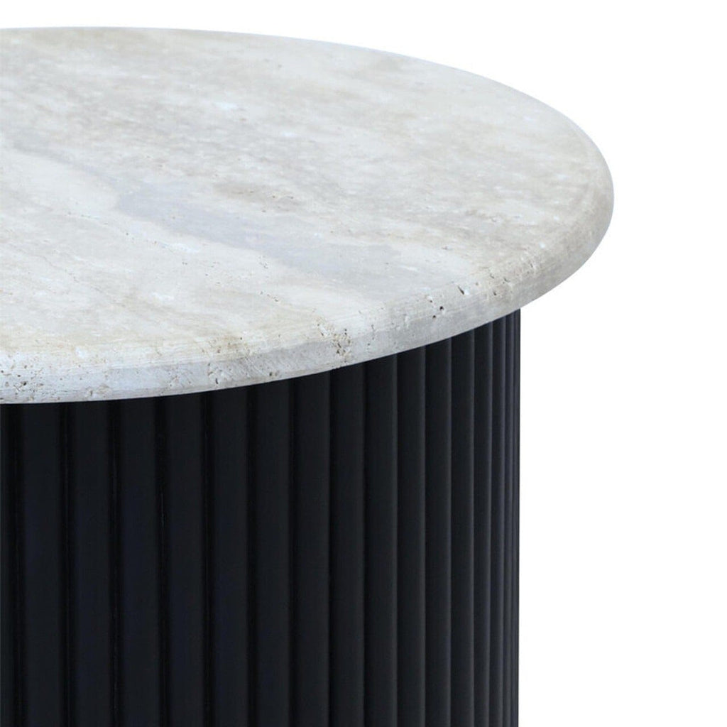 Odelia Black Ribbed Side Table with Marble Top