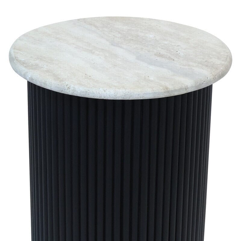 Odelia Black Ribbed Side Table with Marble Top