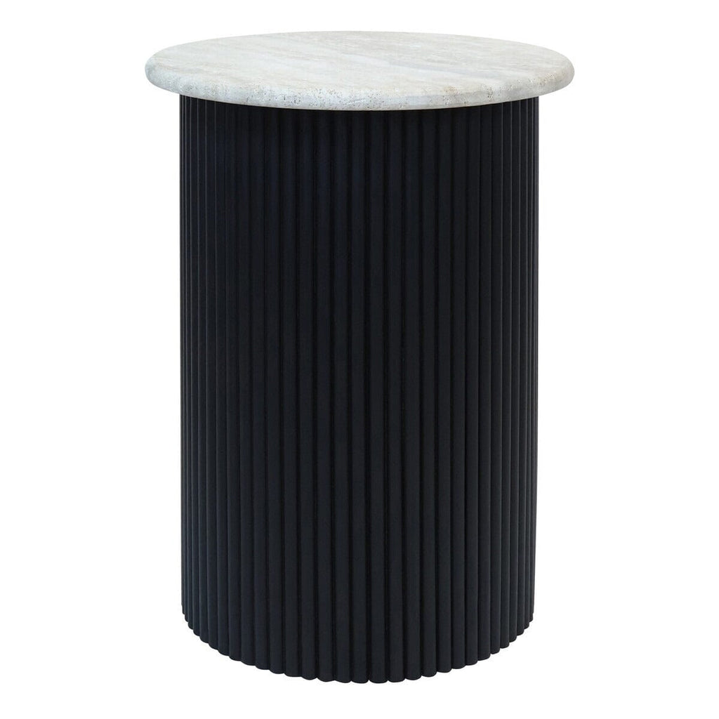 Odelia Black Ribbed Side Table with Marble Top