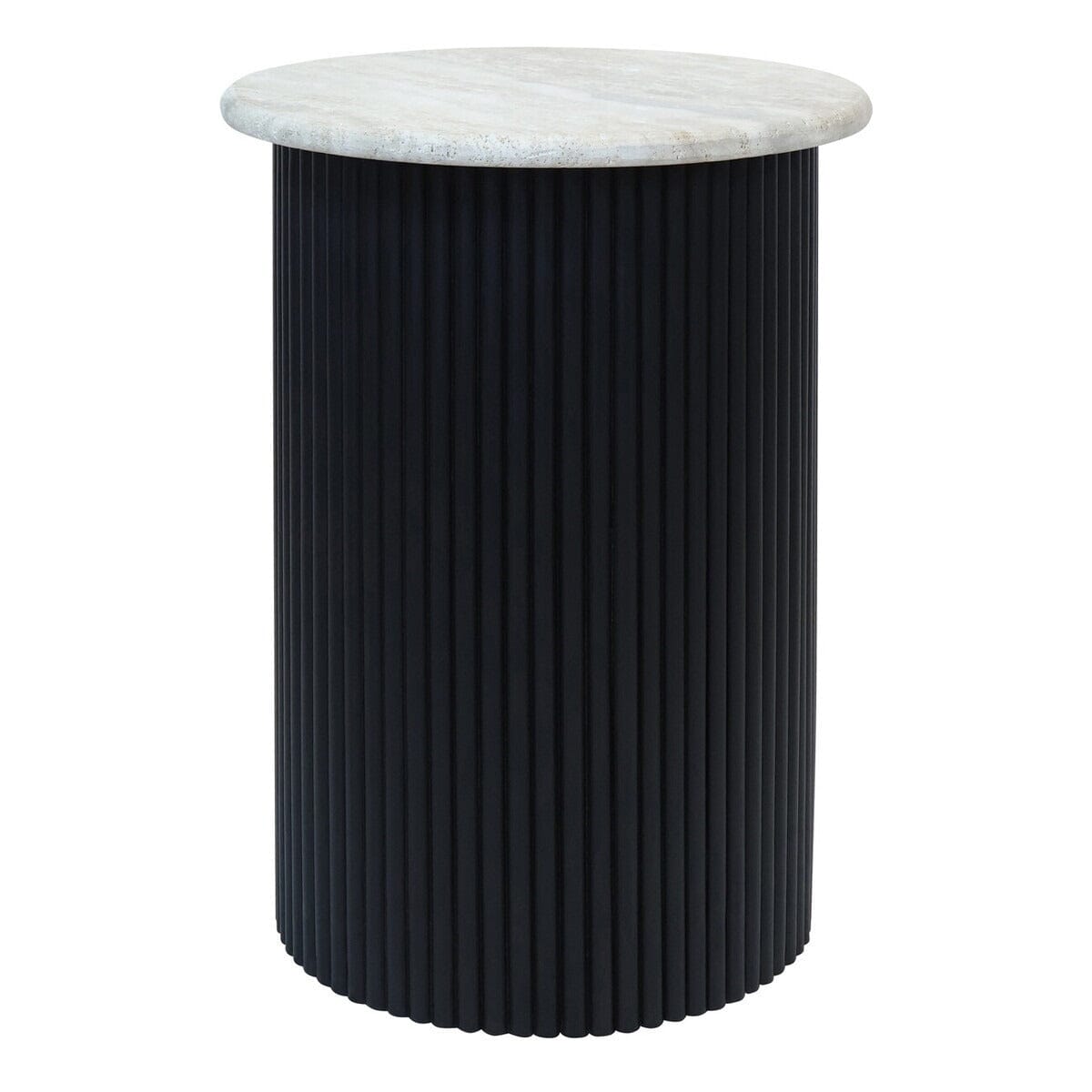Odelia Black Ribbed Side Table with Marble Top