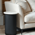 Odelia Black Ribbed Side Table with Marble Top