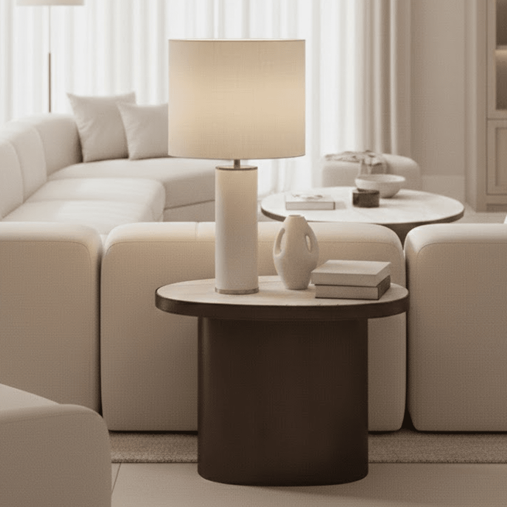 Ondine Bronze Oval Side Table with Marble Top
