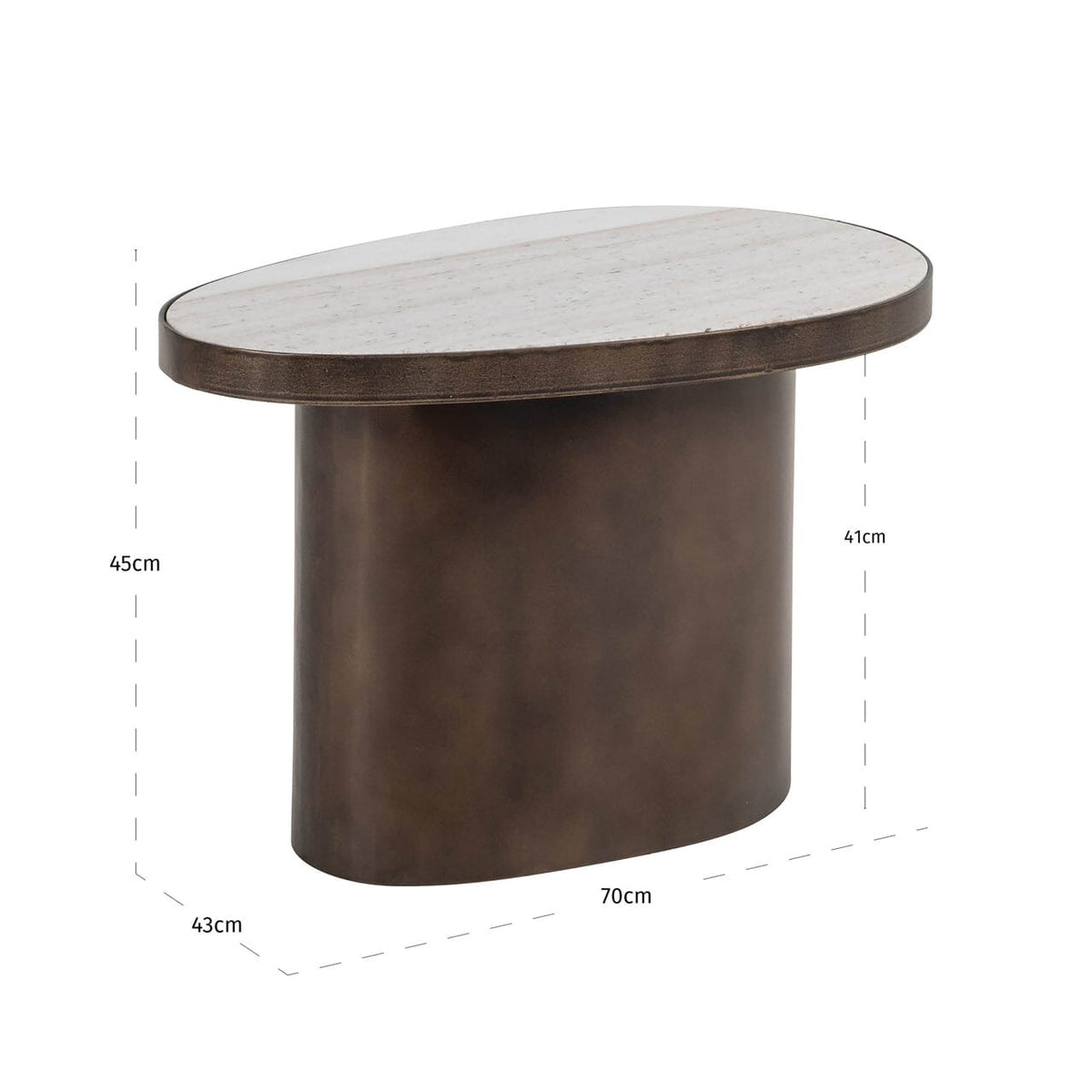 Ondine Bronze Oval Side Table with Marble Top