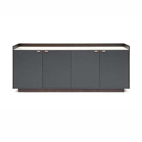 Cyra Luxury Dark Grey Oak 4 Door Sideboard with Marble Top