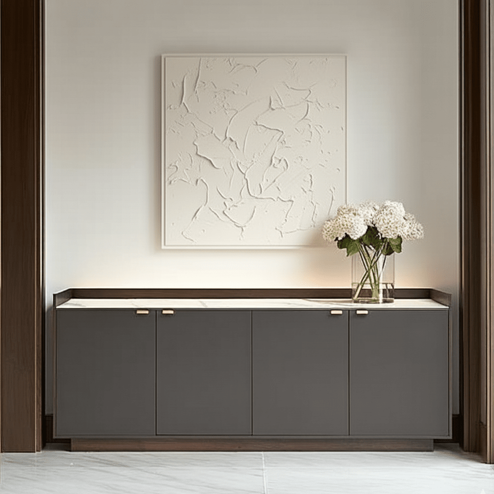 Cyra Luxury Dark Grey Oak 4 Door Sideboard with Marble Top