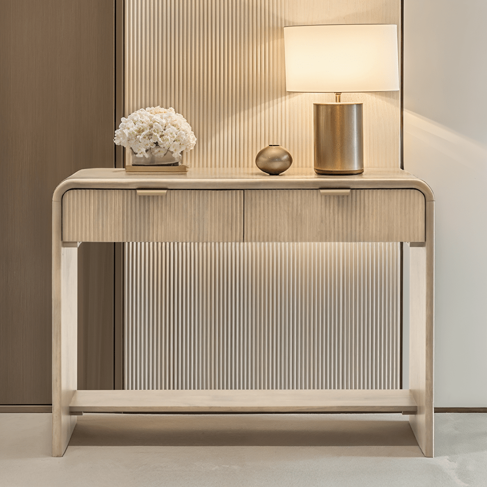 Penelope Luxury Ribbed Wooden 2 Drawer Console Table