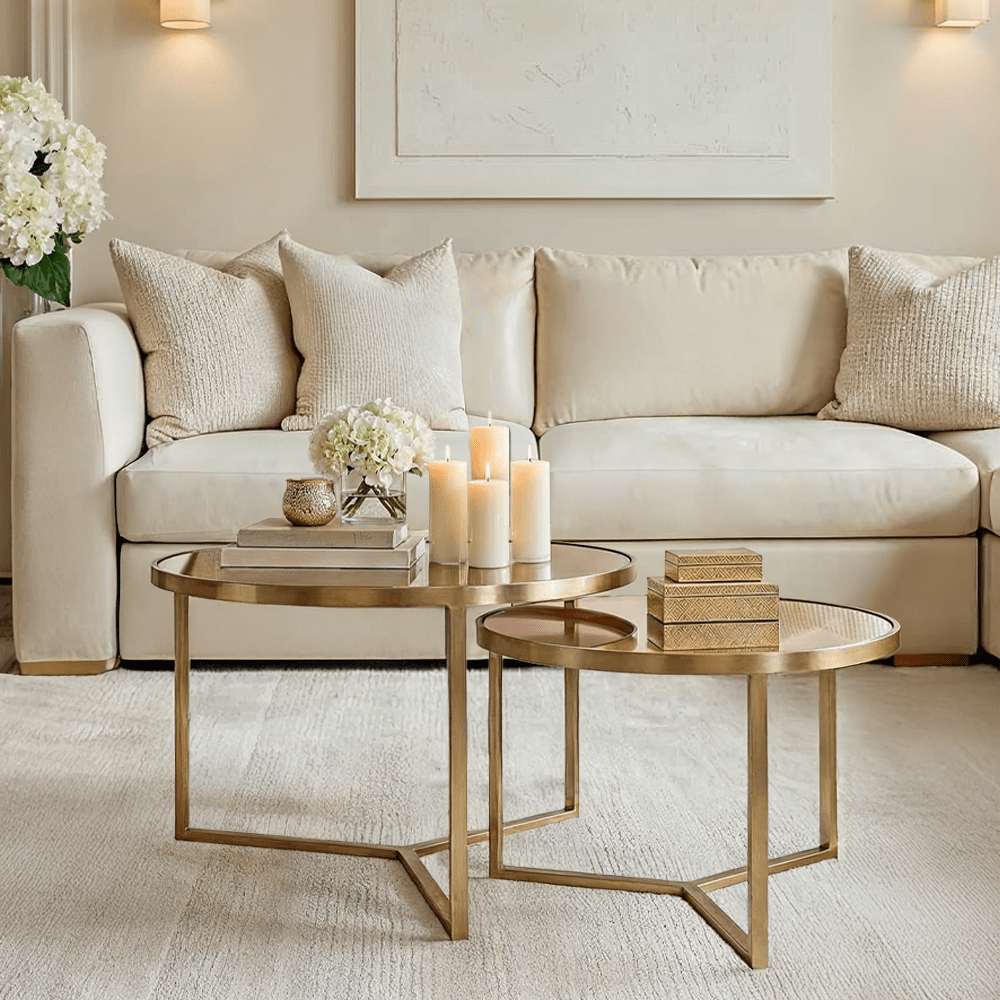 Praiano Light Gold & Glass Round Coffee Tables - Set of 2