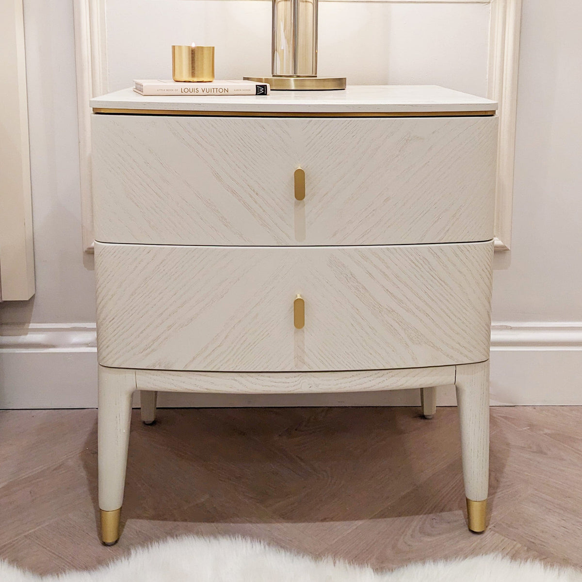 Putney Ivory & Gold 2 Drawer Bedside Table