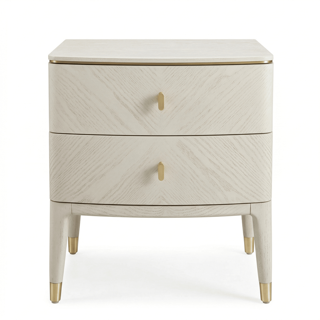 Putney Ivory & Gold 2 Drawer Bedside Table