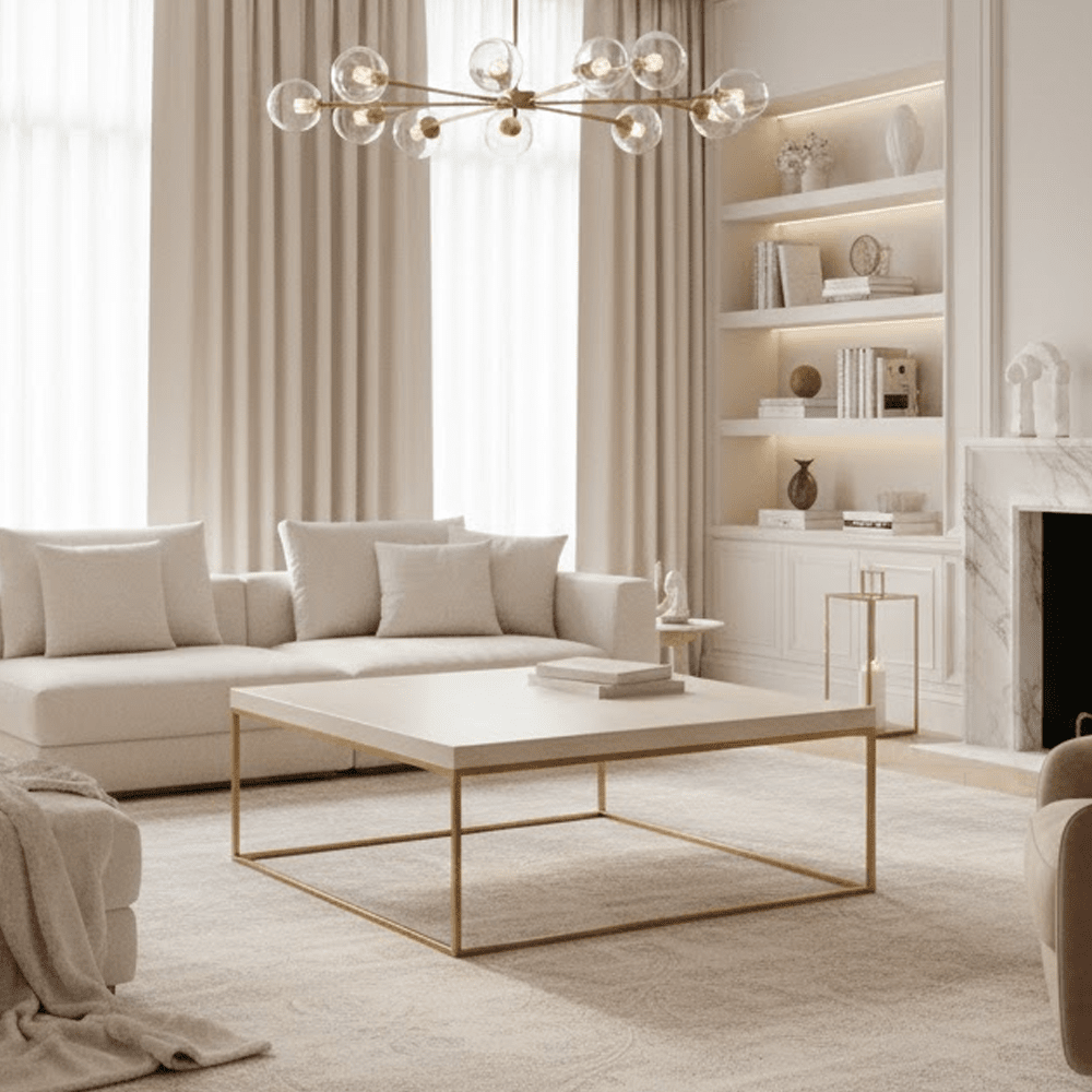 Robyn Beige Granite & Gold Square Coffee Table