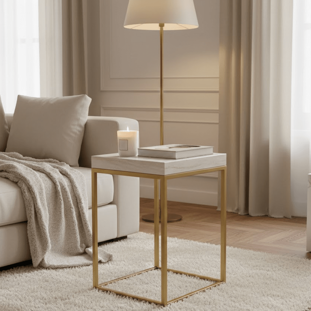 Robyn Beige Granite & Gold Square Side Table