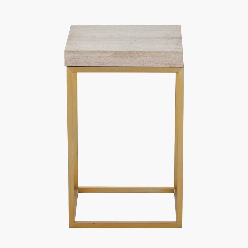Robyn Beige Granite & Gold Square Side Table