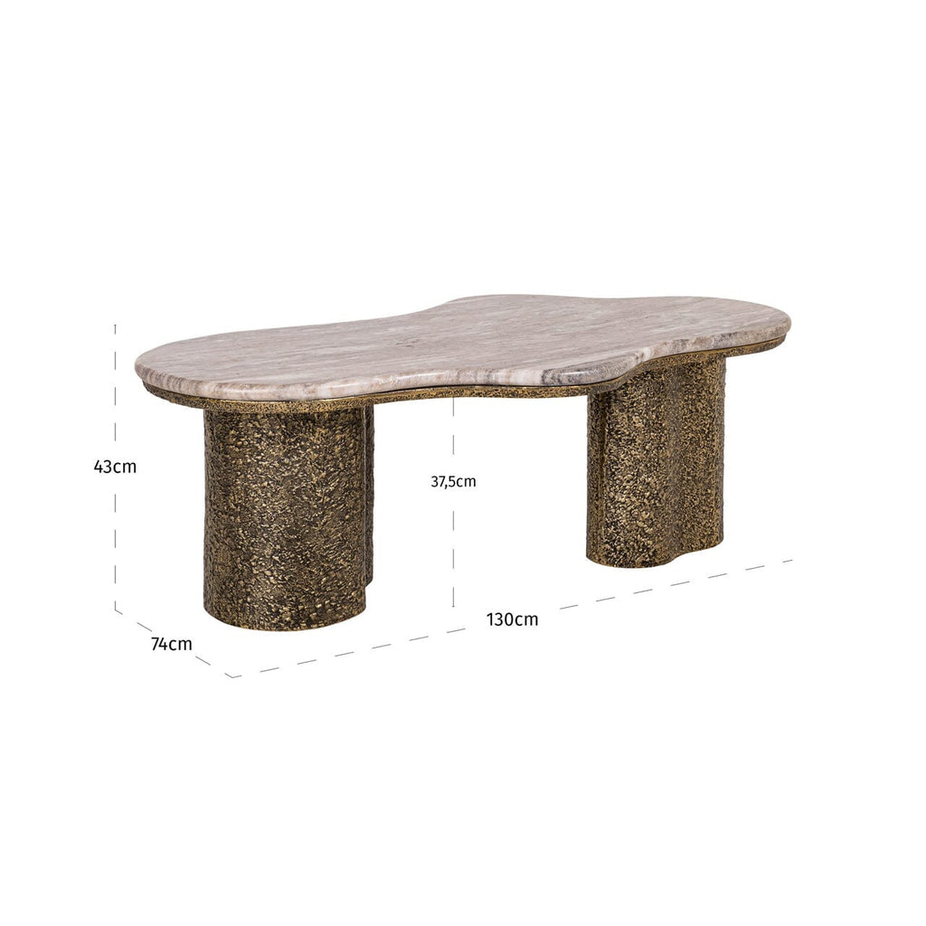 Rolter Neutral Marble Coffee Table with Brushed Brass Base