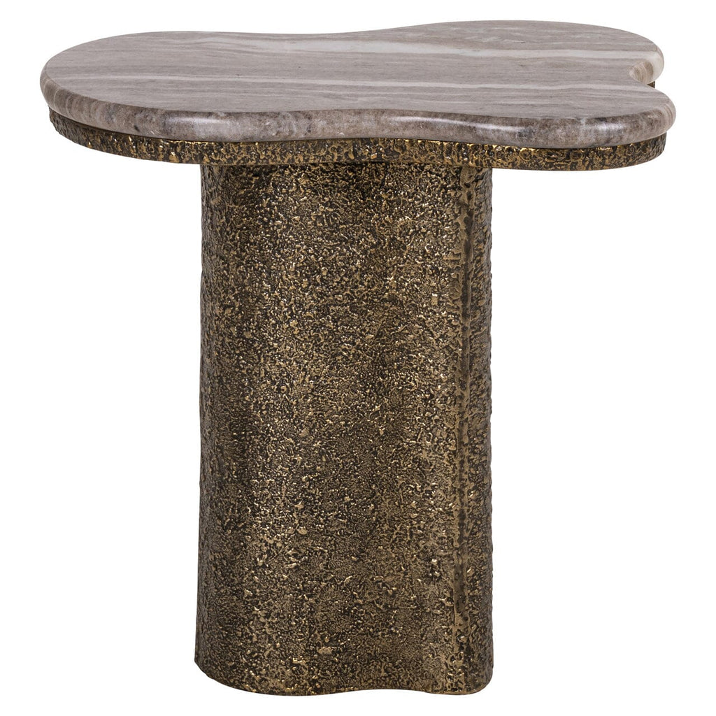 Rolter Neutral Marble Side Table with Brushed Brass Base