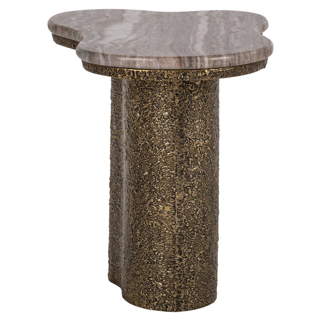 Rolter Neutral Marble Side Table with Brushed Brass Base