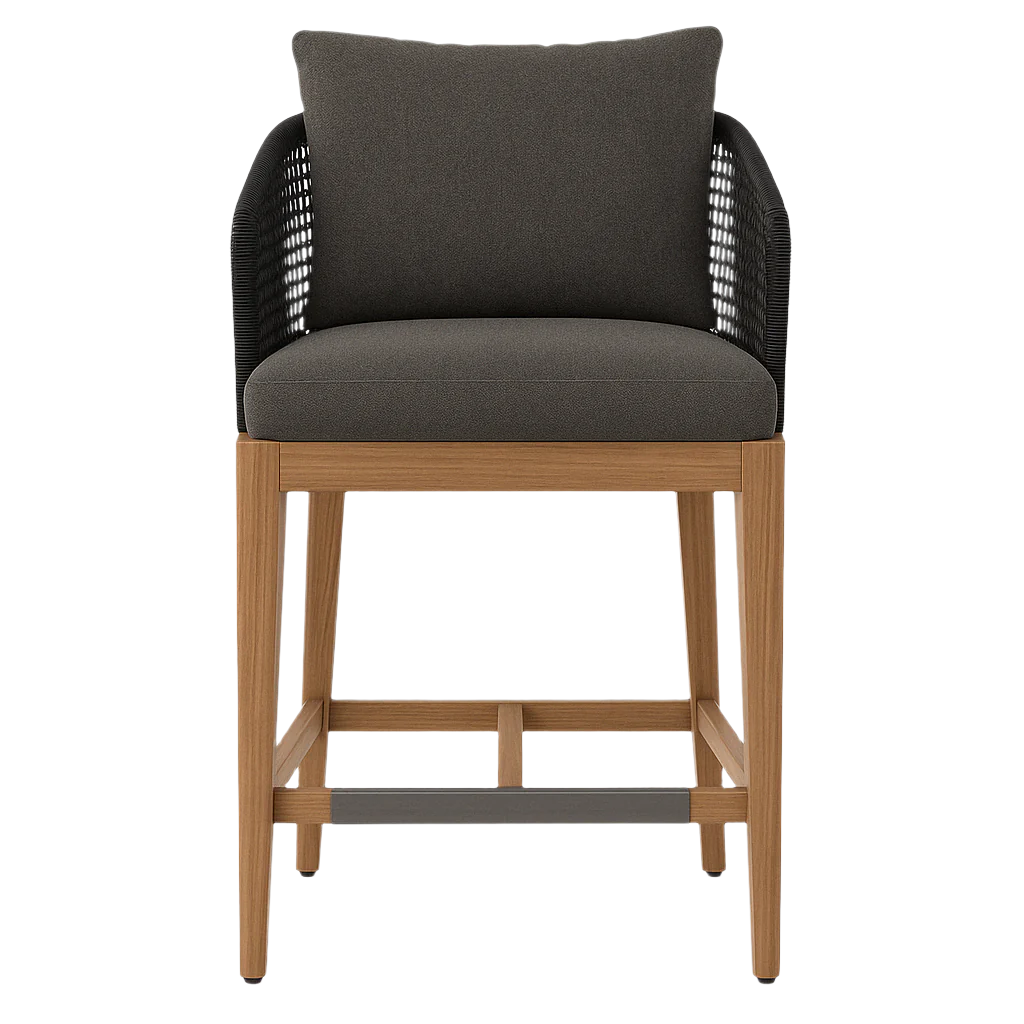 Romain Upholstered Teak Outdoor Bar Stool